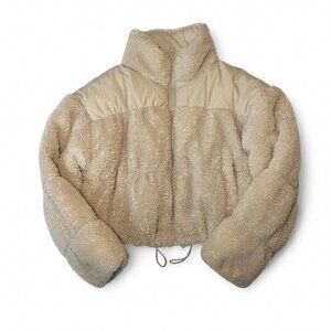 H&M Divided Cropped Cream Sherpa Puffer Coat